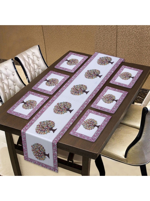 

INDHOME LIFE Set of 7 White & Purple Printed Cotton Table Placemats