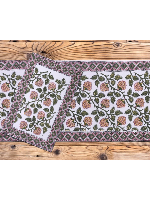

INDHOME LIFE Set of 7 White & Pink Printed Cotton Table Placemats