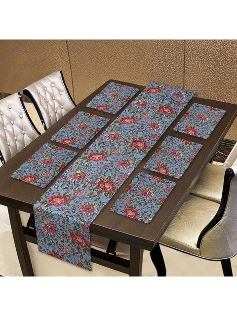 

INDHOME LIFE Grey & Red Set Of 7 Pure Cotton Printed Table Placemats