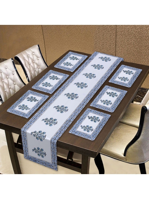 

INDHOME LIFE Blue & White Printed Set of 7 Cotton Table Placemats