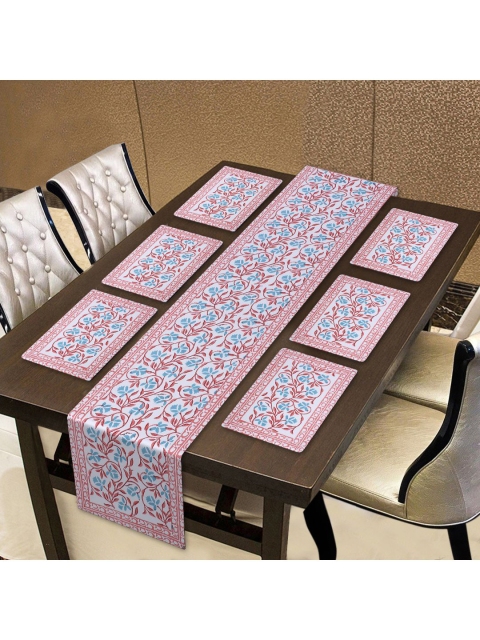 

INDHOME LIFE Pink & White Printed Set of 7 Cotton Table Placemats