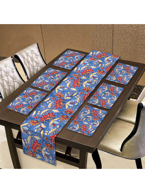 

INDHOME LIFE 7 Pcs Blue Printed Table Placemats