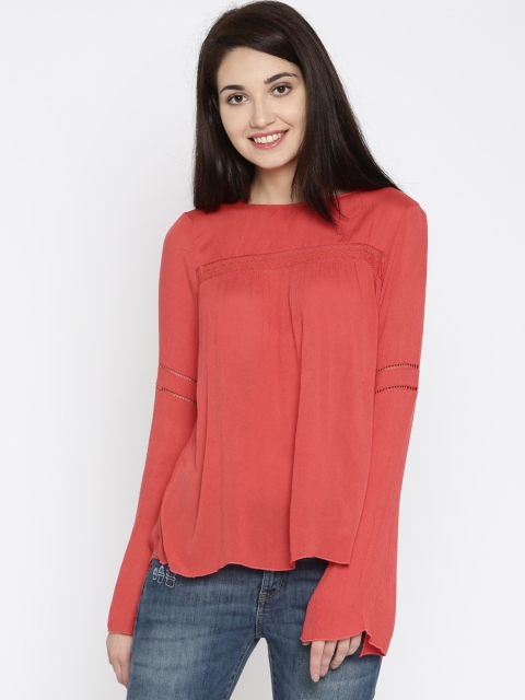 

ONLY Women Coral Red Solid Top