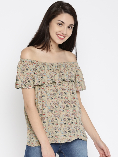 

ONLY Women Beige Printed Bardot Top