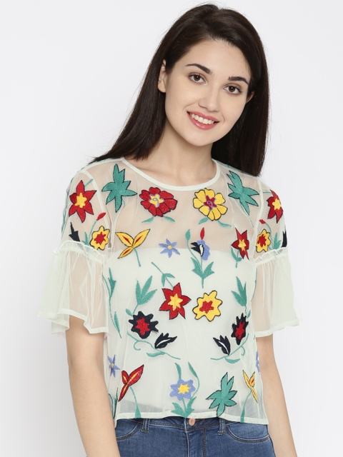 

ONLY Women White Self Design Sheer Top