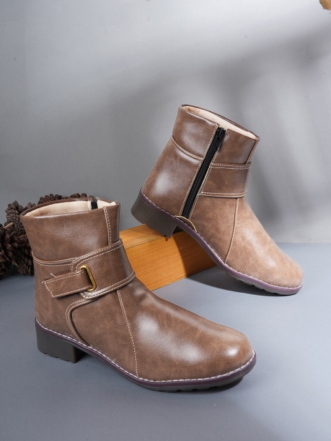 

EVERLY Women Brown Solid Ankle-High Boots