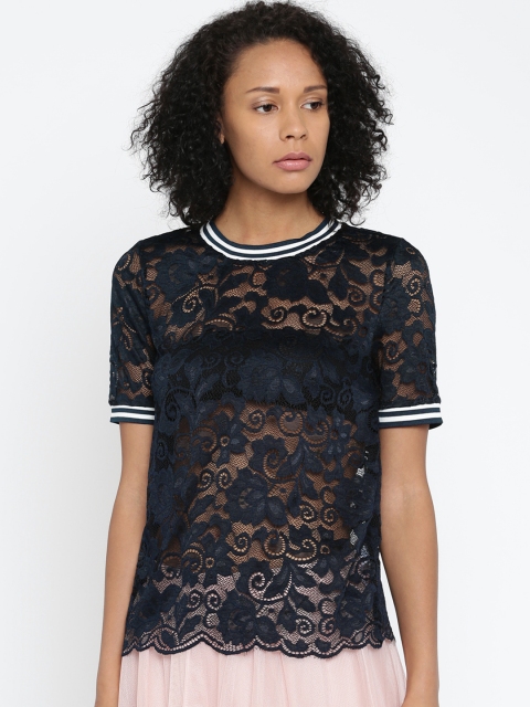 

ONLY Women Navy Lace Top, Navy blue