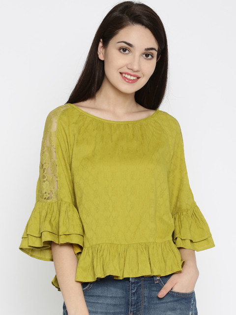 

ONLY Women Green Self Design Top