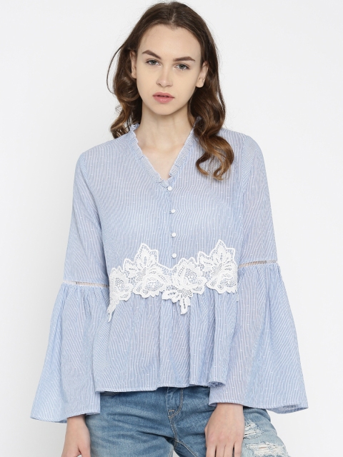 

ONLY Women Blue & Off-White Striped Top