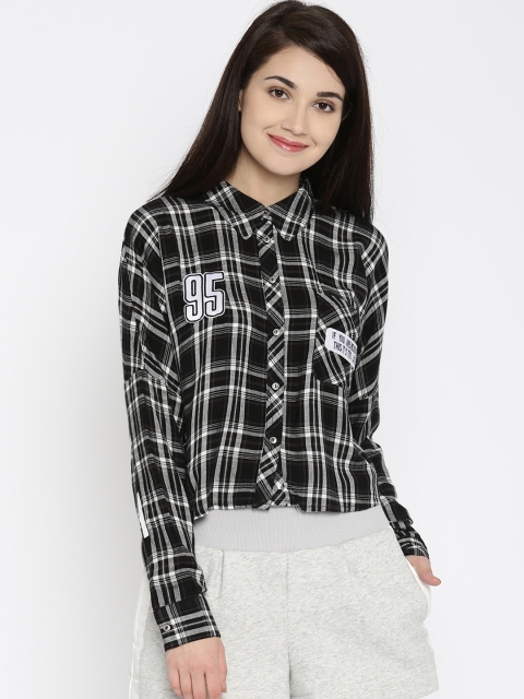 

ONLY Women Black & White Checked Casual Shirt