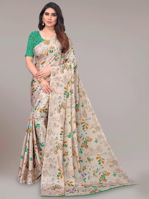 

SHAIBO SAREE Brown & Green Floral Silk Blend Saree
