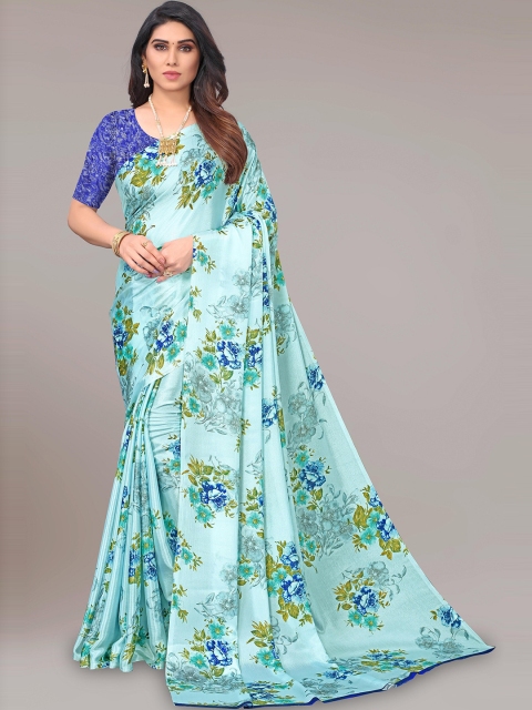 

SHAIBO SAREE Turquoise Blue & Blue Floral Silk Blend Saree