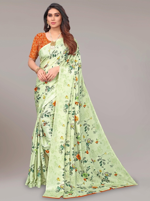 

SHAIBO SAREE Green & Yellow Floral Silk Blend Saree