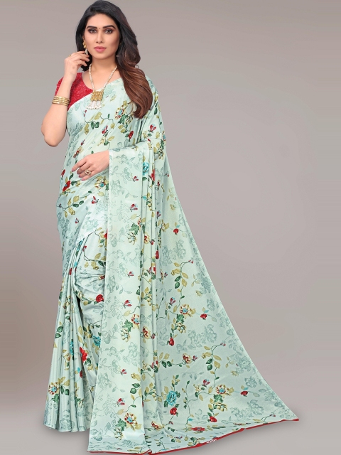 

SHAIBO SAREE Teal & Red Floral Silk Blend Saree