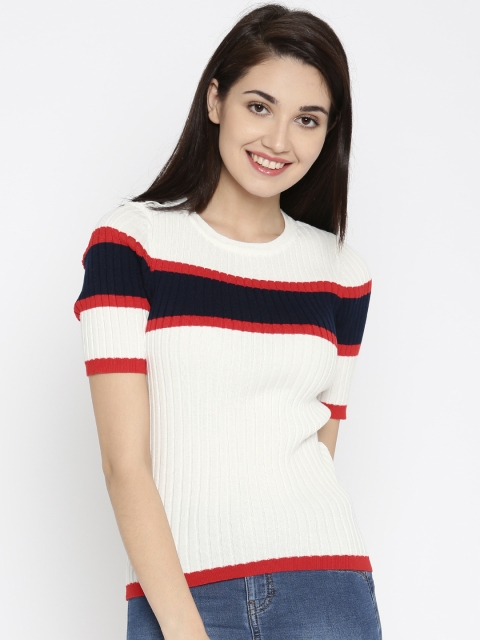 

ONLY Women White Self Design Round Neck T-shirt