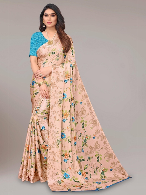 

SHAIBO SAREE Beige & Blue Floral Silk Blend Saree