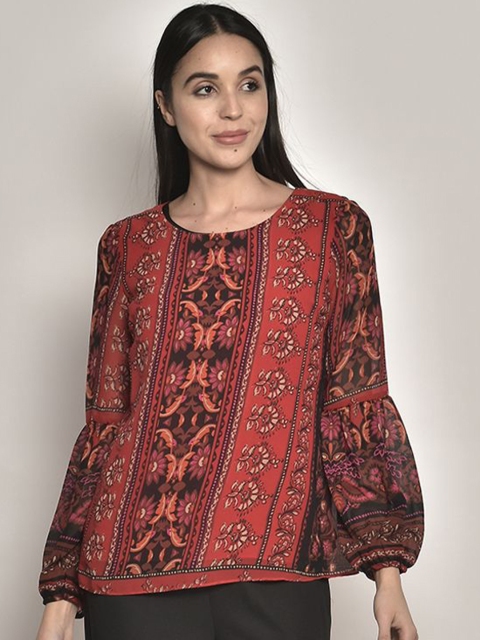 

250 DESIGNS Red Print Georgette Top