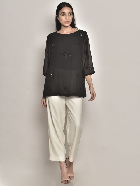 

250 DESIGNS Black Sequinned Georgette Top