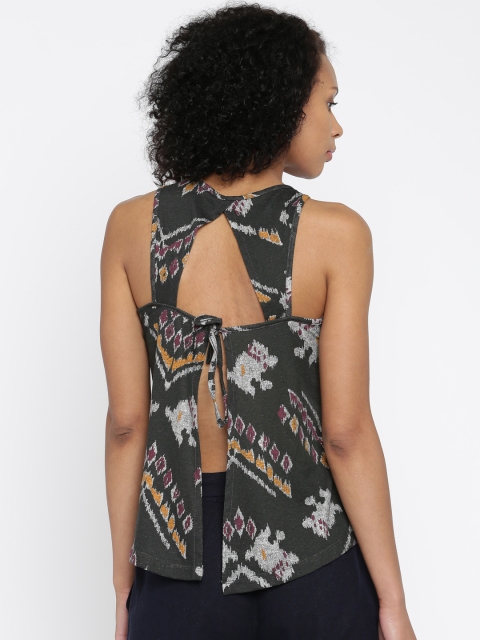 

ONLY Women Charcoal Grey Printed Styled Back Top