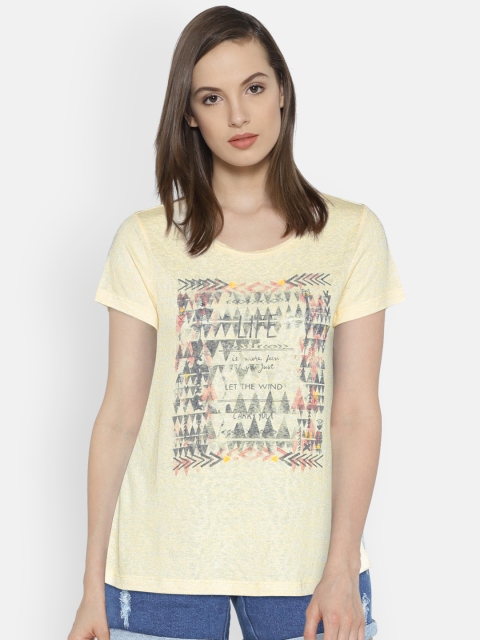 

ONLY Women Yellow Printed Round Neck T-shirt