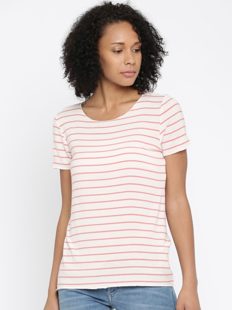 

ONLY Women White Striped Round Neck T-shirt