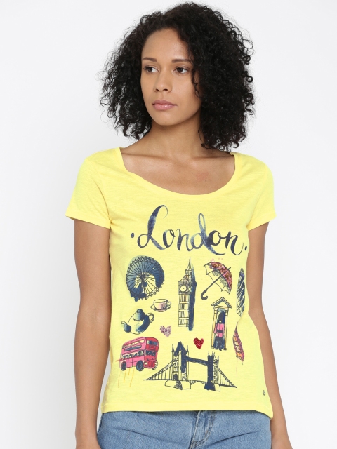 

ONLY Women Yellow Printed Round Neck T-shirt