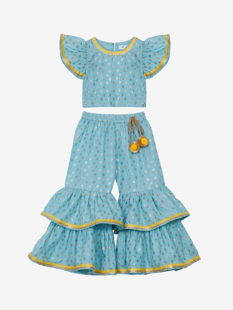 

SAKA DESIGNS Girls Blue Ethnic Motifs Printed Kurti with Skirt & With Dupatta
