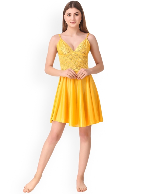 

Romaisa Yellow Satin Baby Doll