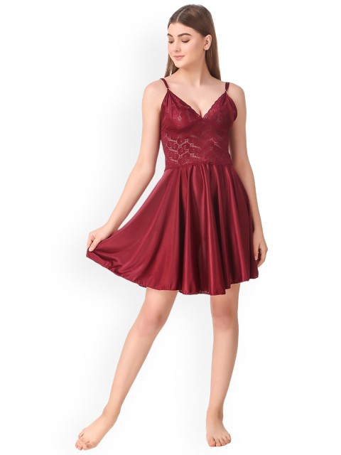

Romaisa Maroon Satin Baby Doll
