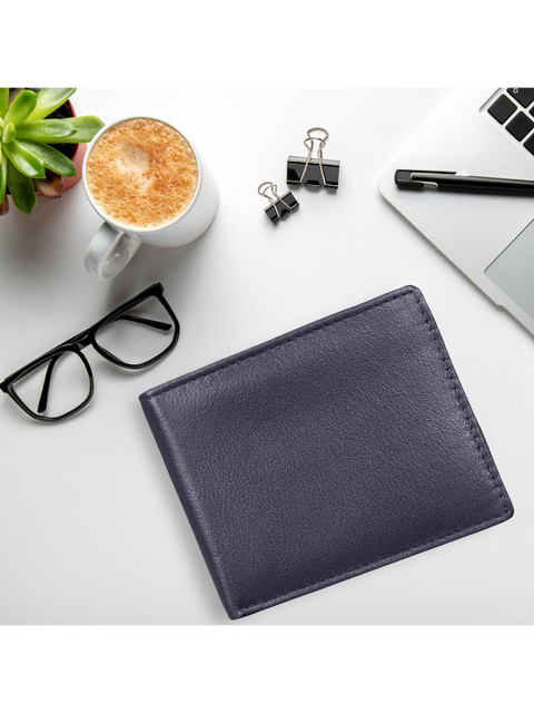 

TEAM 11 Men Blue Leather Two Fold Wallet