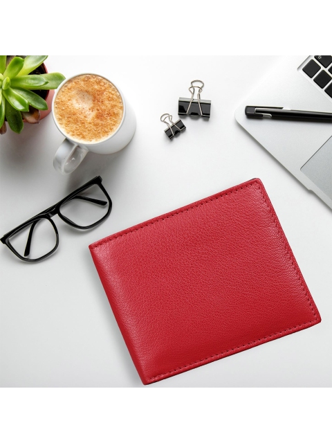 

TEAM 11 Men Red Leather Two Fold Wallet