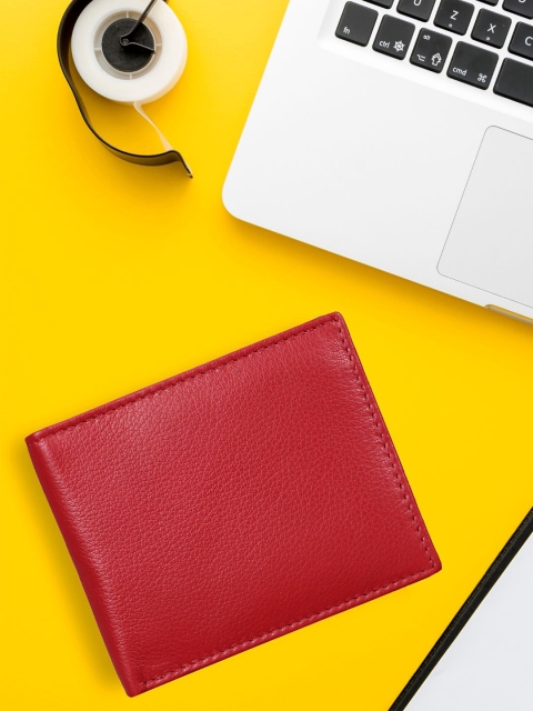 

TEAM 11 Men Red Leather Two Fold Wallet