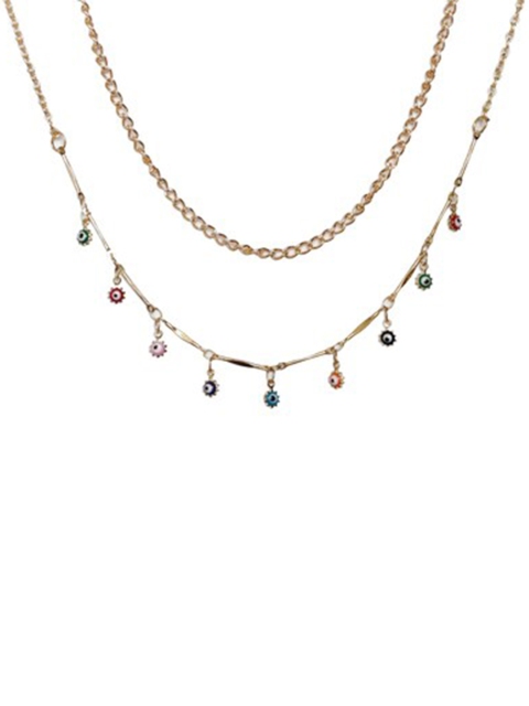 

ANNA CREATIONS Gold-Plated & Pink Layered Necklace