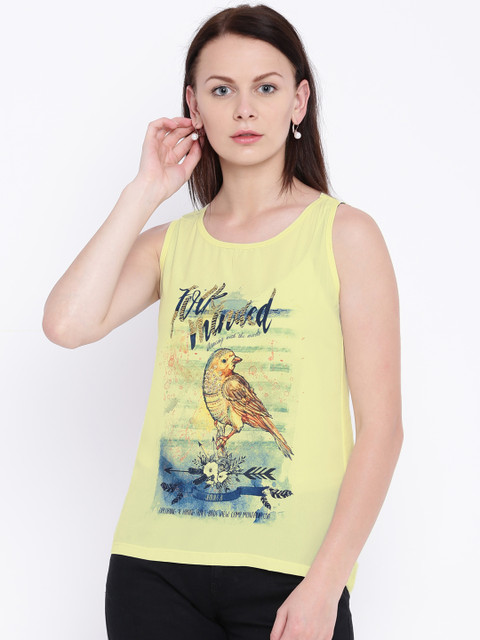 

Jealous 21 Women Yellow Printed Tank Top