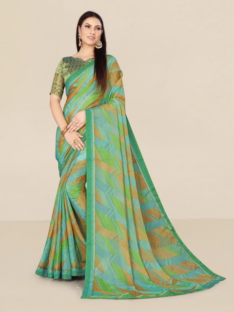 

UNITED LIBERTY Green & Gold-Toned Woven Design Zari Pure Chiffon Banarasi Saree