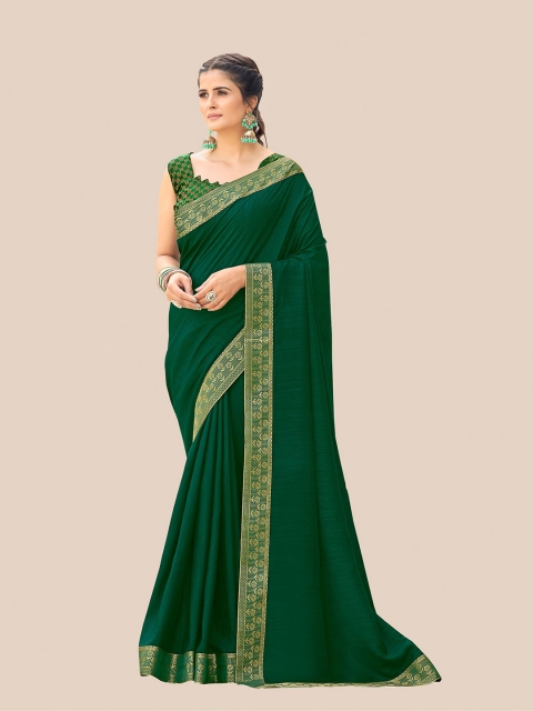 

UNITED LIBERTY Women Sea Green & Gold-Toned Zari Pure Chiffon Banarasi Saree