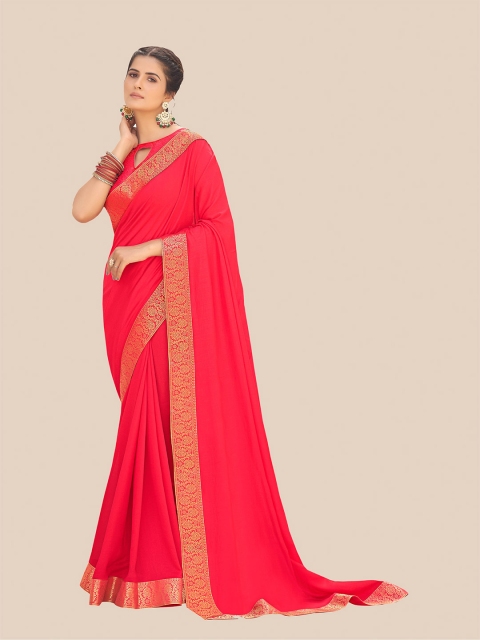 

UNITED LIBERTY Women Rani Red & Gold-Toned Zari Pure Chiffon Banarasi Saree