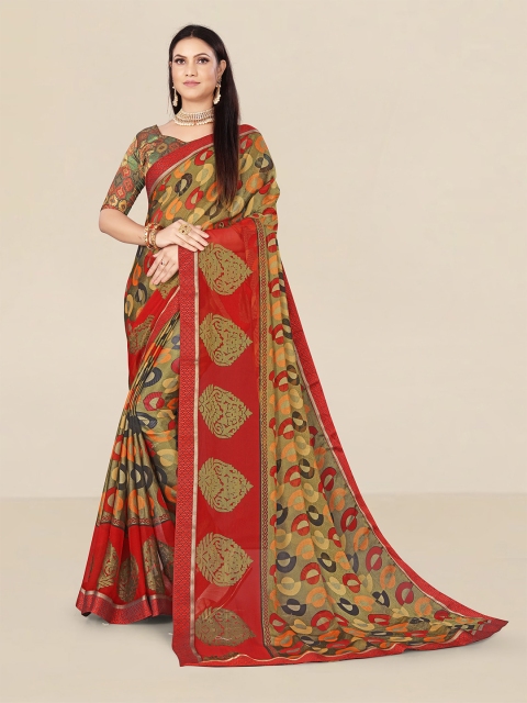 

UNITED LIBERTY Brown Woven Design Zari Pure Chiffon Banarasi Saree