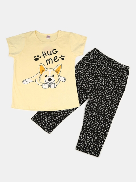

V-Mart Girls Yellow & Black Printed Night suit