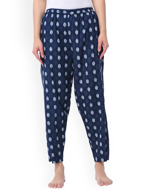 

Shararat Women Navy Blue Printed Cotton Lounge Pants