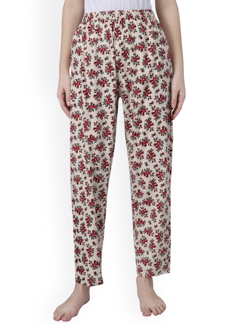 

Shararat Women Beige & Red Printed Cotton Lounge Pants