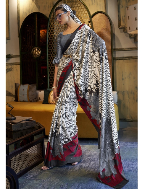 

elora White & Black Striped Saree