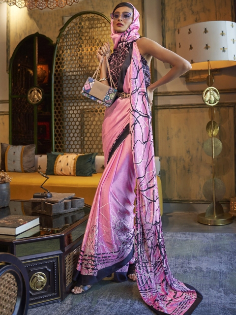 

elora Pink & White Digital Printed Designer Saree