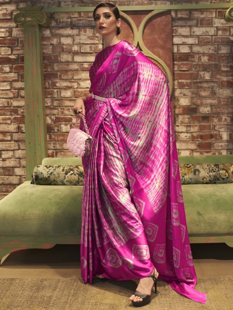 

elora Pink & Off White Digital Printed Designer Saree