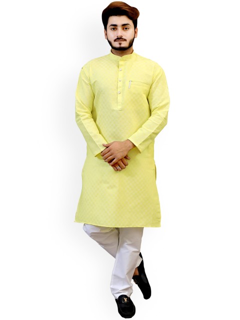 

Tibra Collection Men Lime Green Embroidered Pure Cotton Kurta with Pyjamas
