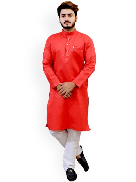 

Tibra Collection Men Red Pure Cotton Kurta with Dhoti Pants