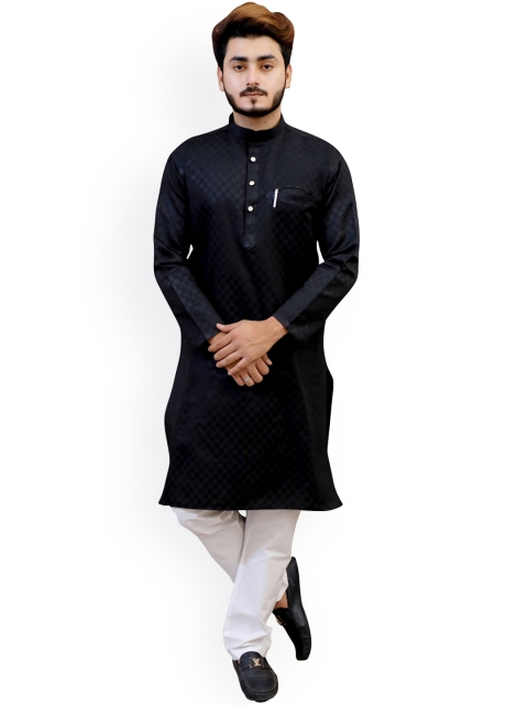 

Tibra Collection Men Black Pure Cotton Self Design Kurta with Pyjama