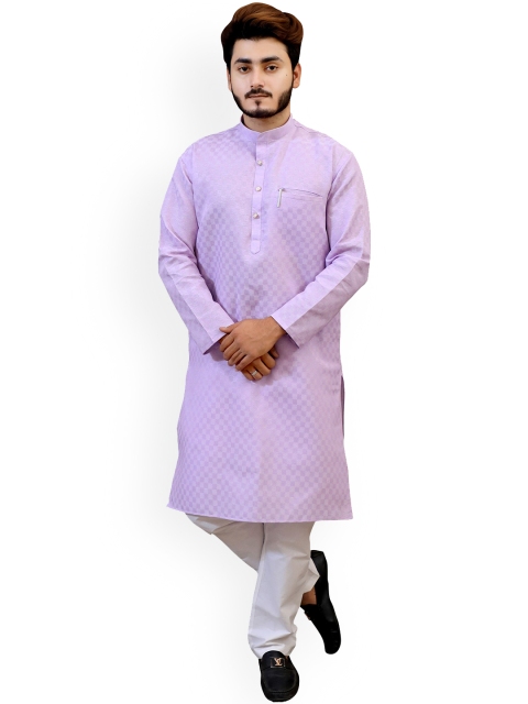 

Tibra Collection Men Lavender Self Design Pure Cotton Kurta with Pyjama
