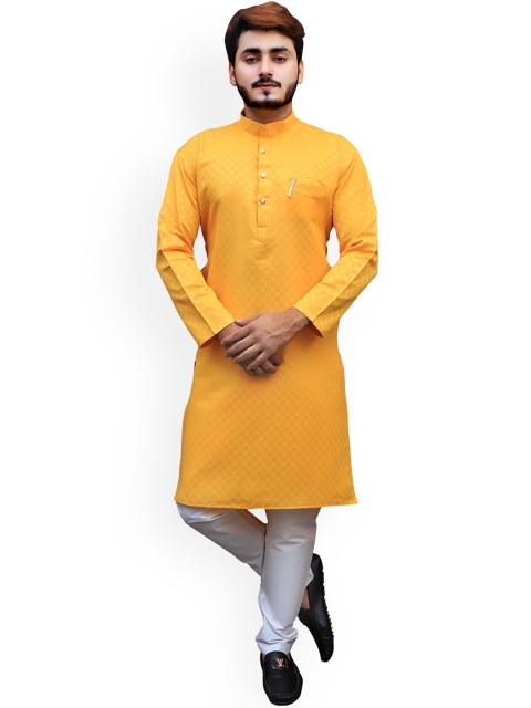 

Tibra Collection Men Yellow Pure Cotton Kurta with Pyjamas