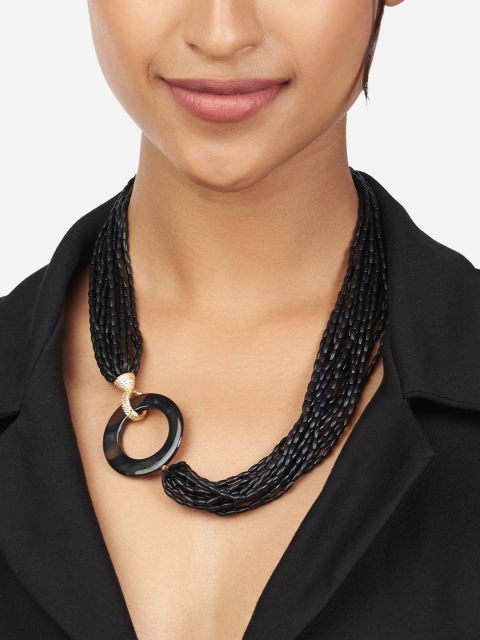 

Ahaanya Gold-Toned & Black Brass Gold-Plated Layered Necklace